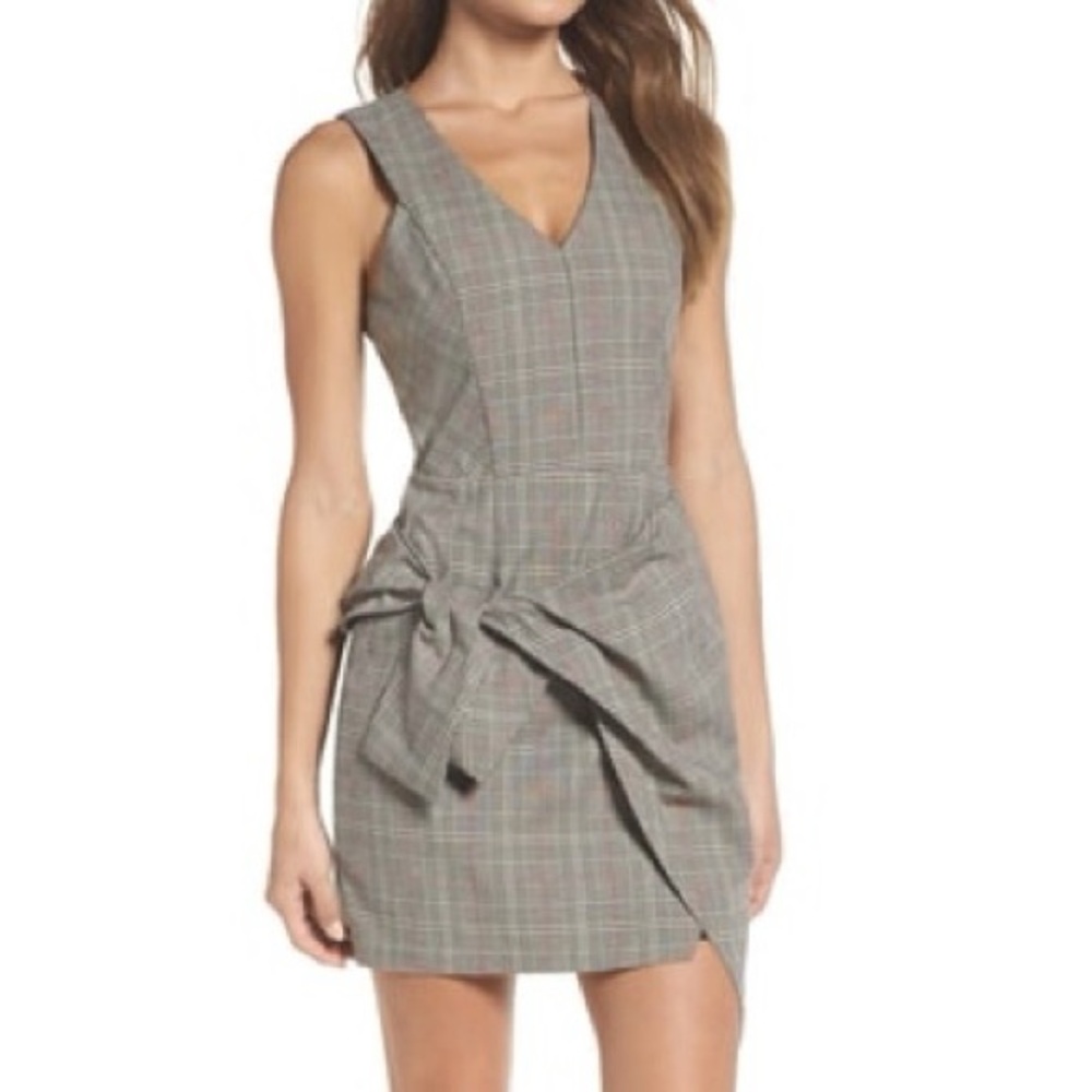 NWT Madelyn Rae Aurora Plaid Tie Mini Dress Classic Modern Sleeveless Size L